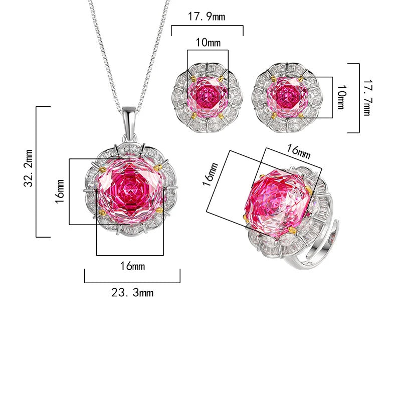 Gemfiori Luxurious Exquisite Rose Design Necklace Ring Women's Elegant Earrings Fashionable Women's Sparkling Zircon Set Accessories