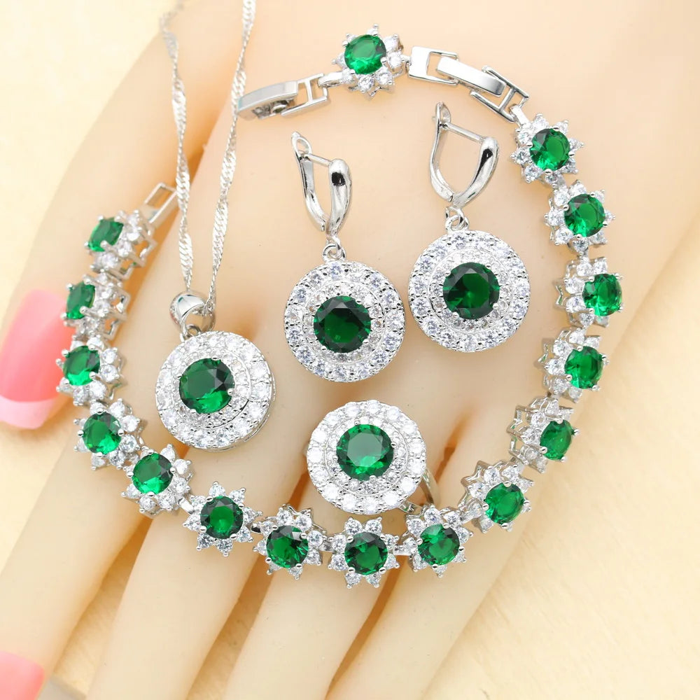 XOTICA Women's round Rainbow Zirconia Jewelry Set Includes Bracelet Earrings Ring Pendant Necklace for Weddings and Parties