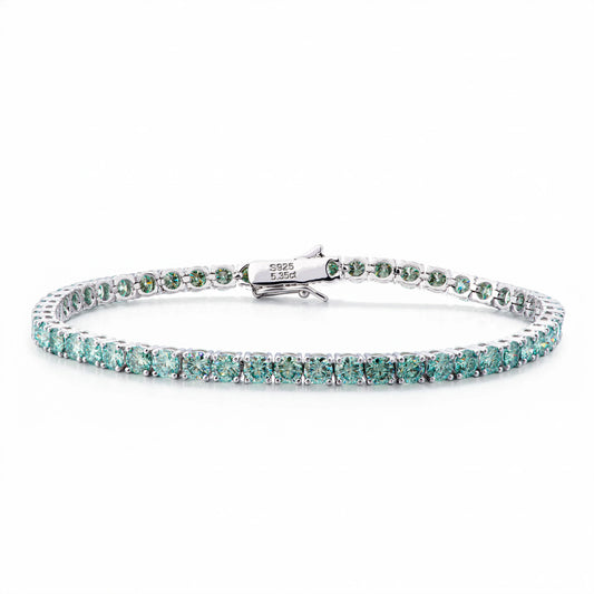 SY Factory Wholesale 3MM Green Moissanite Tennis Bracelet S925 Sterling Silver Hip-Hop Customization Rhodium Plated Unisex Gift