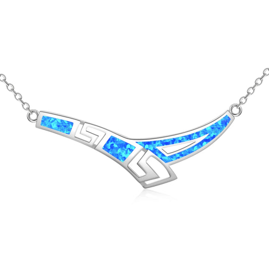 Aobao Christian Silver Plated Copper Link Chain Long Sweater Necklace with Geometric Design Minimalist Opal Stone Women's Gift