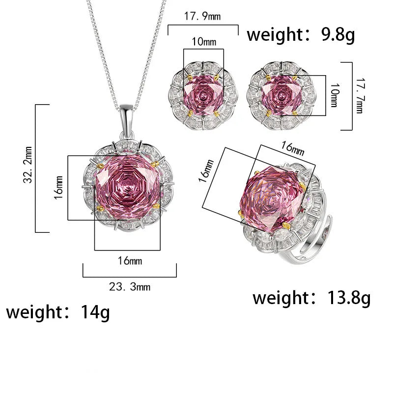 Gemfiori Luxury High Quality Jewelry Set Rose Pink Zircon 3-Piece Set Suitable for Wedding Parties