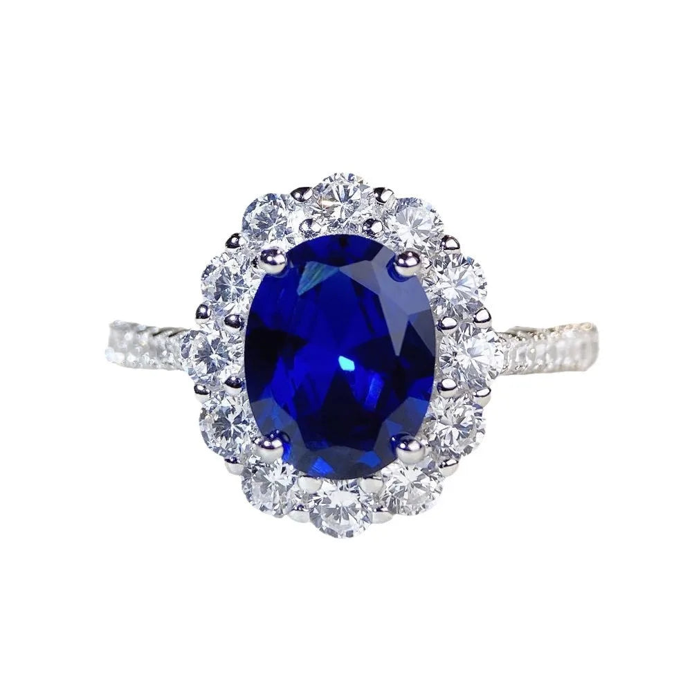 Factory Direct Women 925 Sterling Silver Sapphire Iced Out Blue 5A 8A Zirconia Ring Engagement Wedding Ring Jewelry Manufacturer