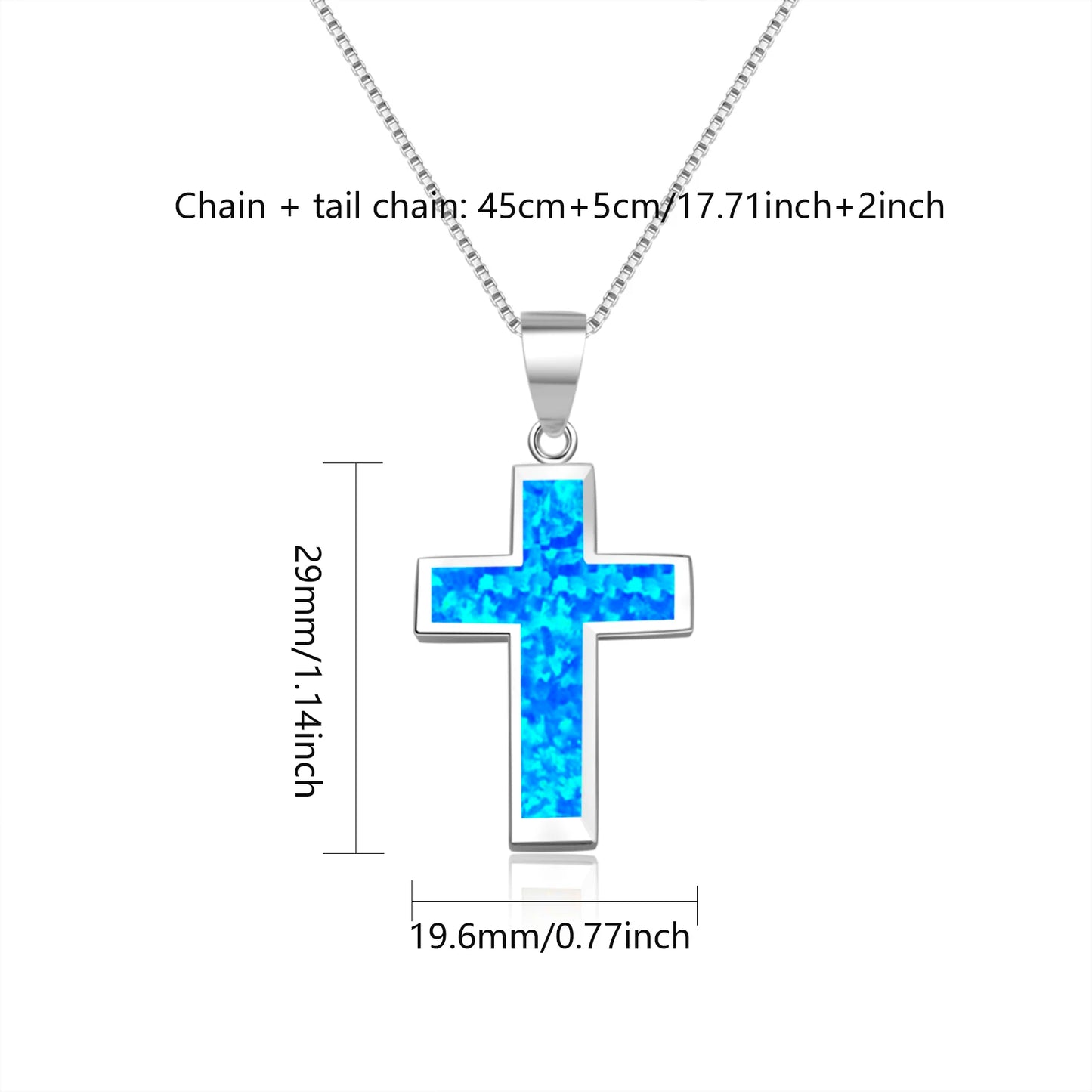 Blue Opal Cross Pendant | Silver Christian Jewelry Necklace