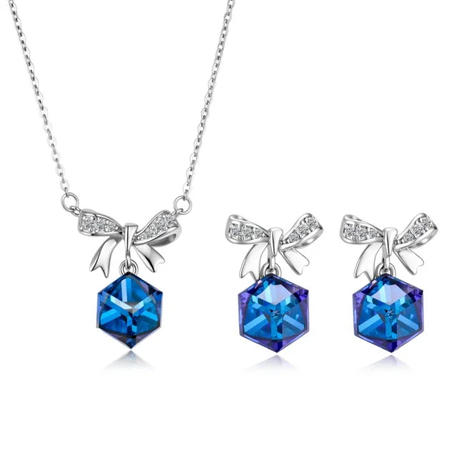 ArtistA 925 Sterling Silver Crystal Jewelry Set Women's Trendy Wedding Engagement Gift Daily Wear Rhodium Plated Necklace & Earrings