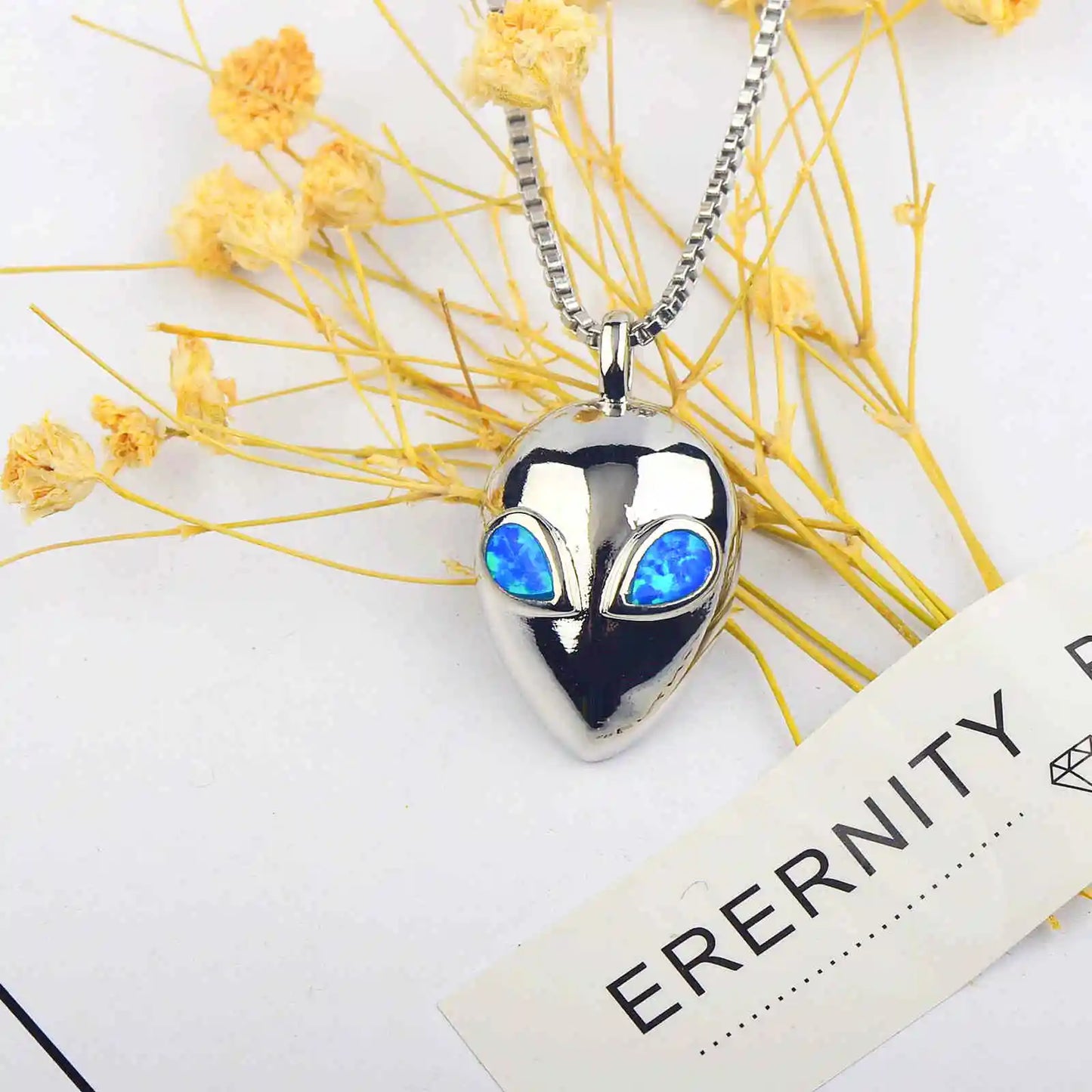 TikTok & Ins Fashionable Sporty Gold Plated Brass Alloy Christian Alien Shape Opal Pendant Necklace with Link Chain for Party
