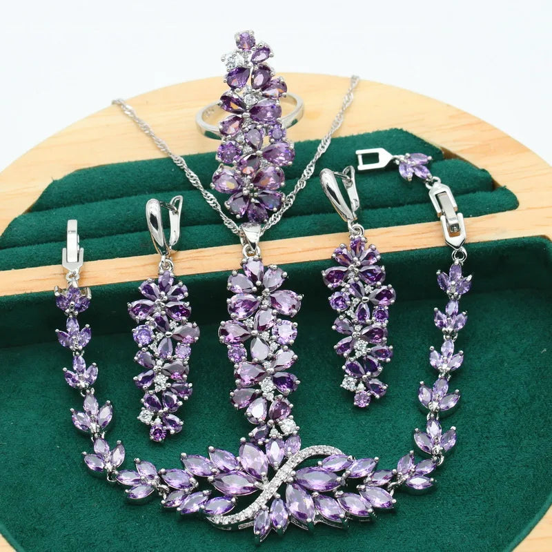XOTICA Dubai Platinum Plated Alloy Trendy Geometric Women's Sapphire Jewelry Sets-Wedding Party Gift Occasions Necklace Earrings Ring