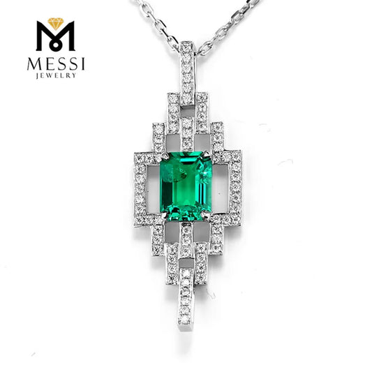 Gemfiori Messi Jewelry 18k Gold Necklace Emerald 0.6ct Pendant 2.07g Emerald Necklace Jewelry