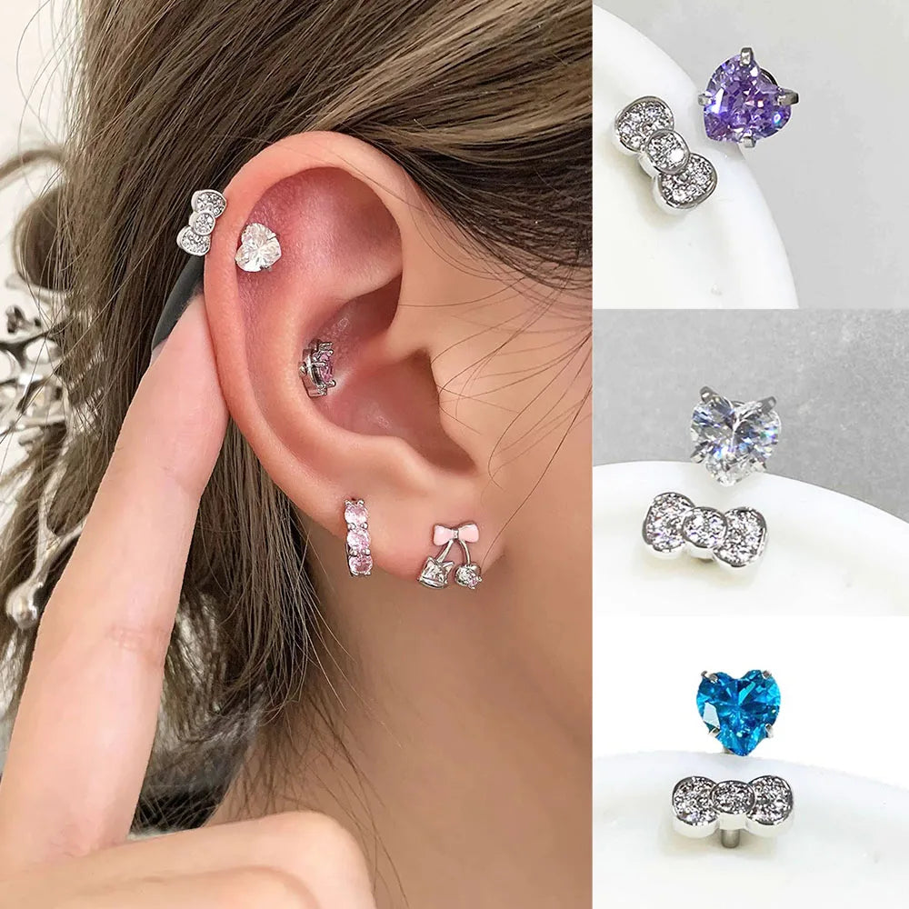 S&S ASTM F136 Titanium Zircon Stud Earrings | Rosette & Heart | 3 Designs