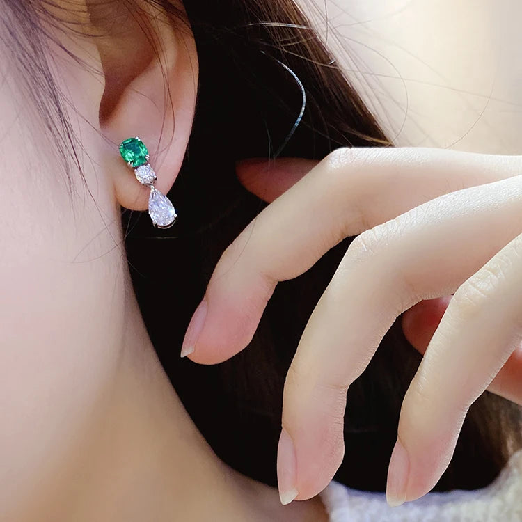 Gemfiori Hot Sale Vintage Wedding Drop Earrings Lab Emerald 925 Sterling Silver Pendant Her Christmas Gift Idea Fast Shipment Autumn