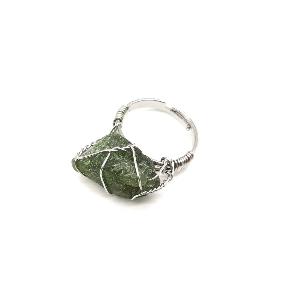 Men Women Large Stone Rings Wire Wrapped Crystal Resizable Gem Ring