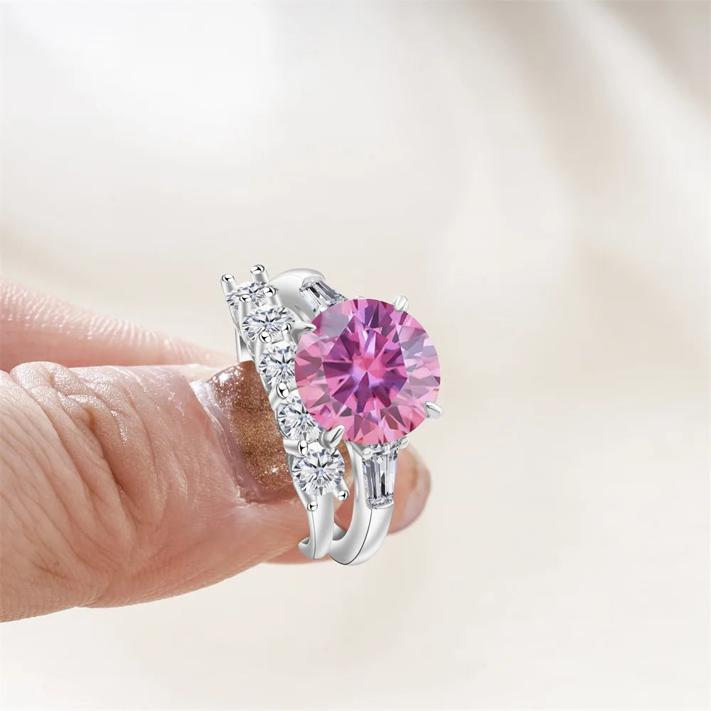 Saudi Arabia Silver Rings with Luxury S925 Sterling Silver Jewelry 6.5carat Gra Certificate Moissanite Ring Set Birthday Gift