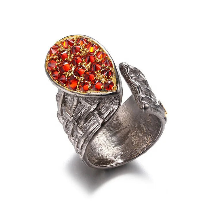 Quality Exporter PERFECT Natural Red Zircon Silver Ring Wholesale Jewelry Gold Plated 925 Sterling Silver Ring