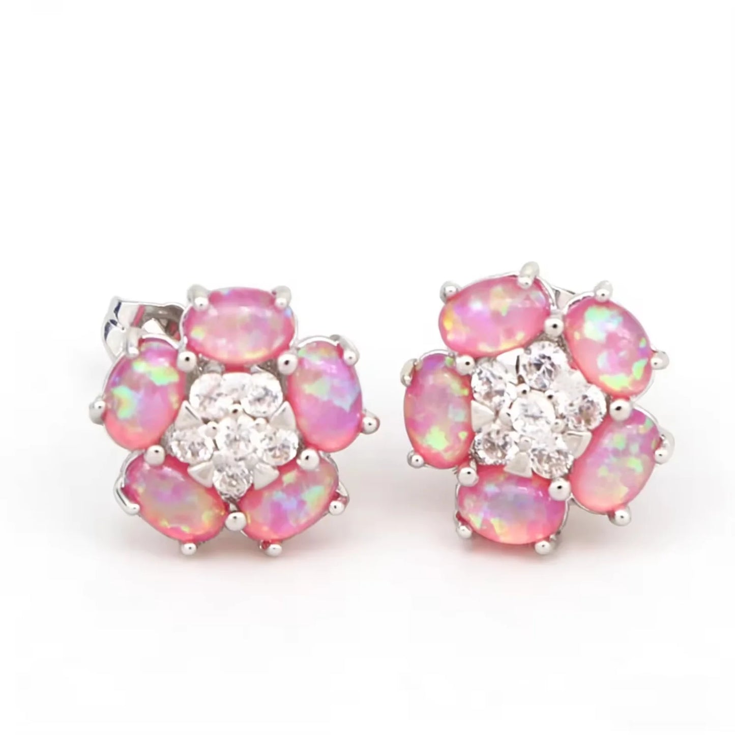 TikTok  Bestselling Five-Flower Blue Opal Studs  Cute Floral Earrings for Girls Trendy Gem Jewelry Wholesale
