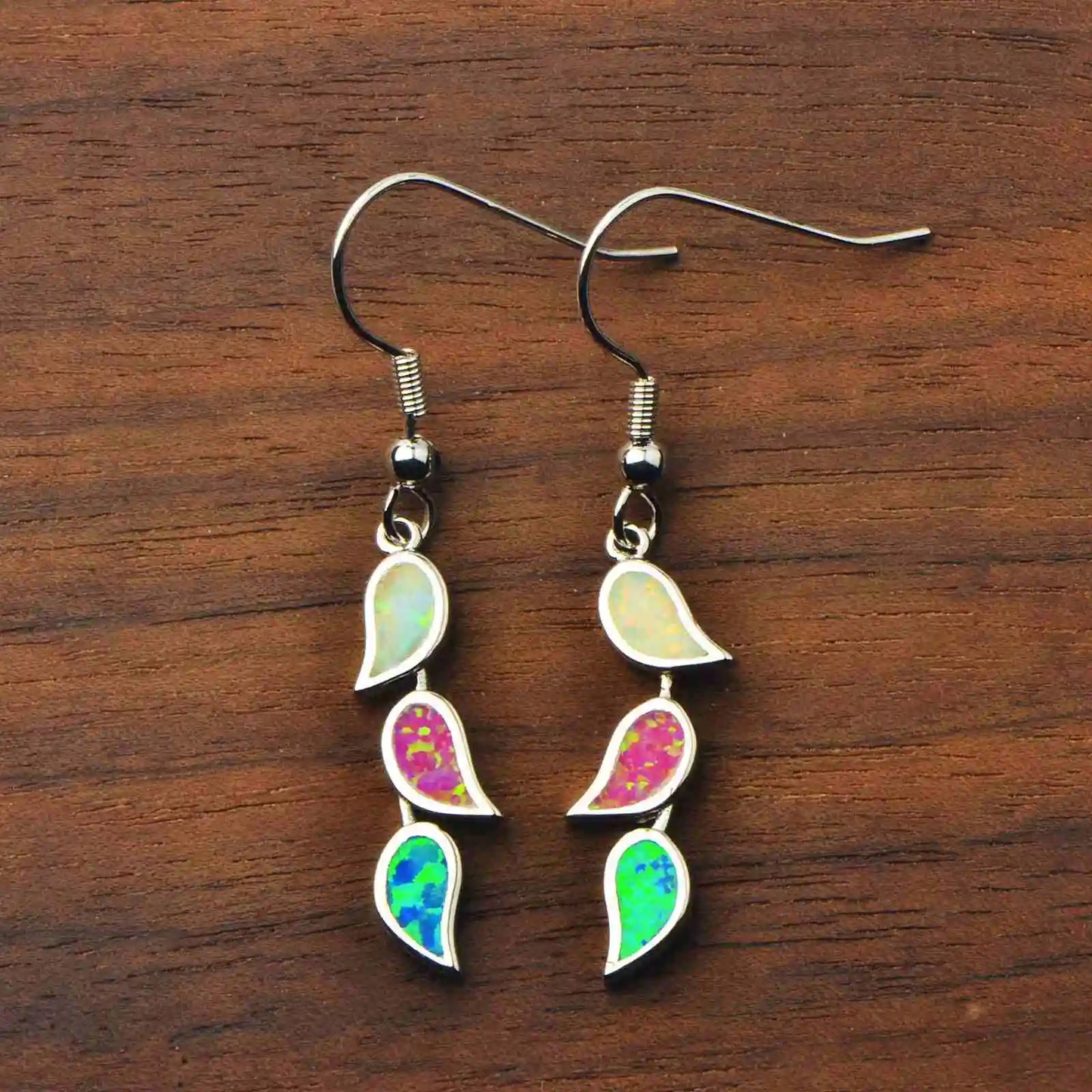 Gradient Leaf Opal Drop Earrings - Iridescent Multi-Color Opal Leaf Design | Nature-Inspired Jewelry Bulk Gifts