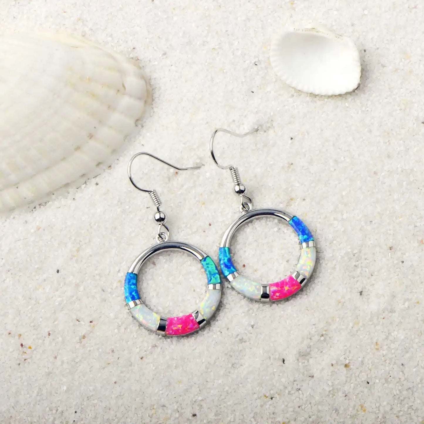 Tropical Ocean Round Opal Earrings  Beachy Cute Style TikTok   Viral Jewelry for Girls