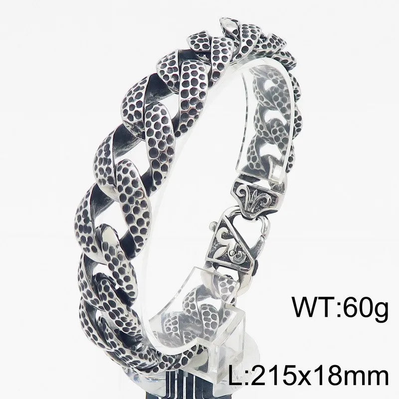KALEN Fine Gothic Jewelry Fashion Bracelets Men Stainless Steel Pitted Cuban Links Bracelet Bangle