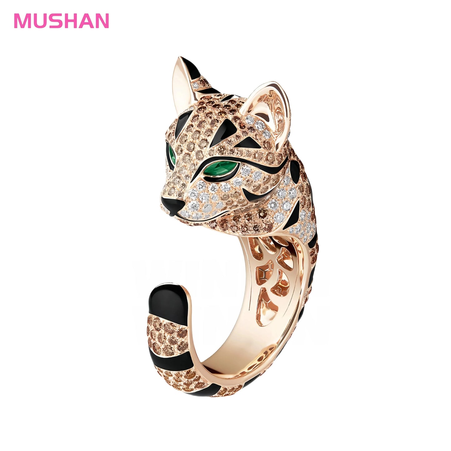 MUSHAN Jewelry Factory Designer Gemstones Jewelry 925 Sterling Silver Rings Woman 18k Gold Plating Leopard Fuzzy Cat Ring Party