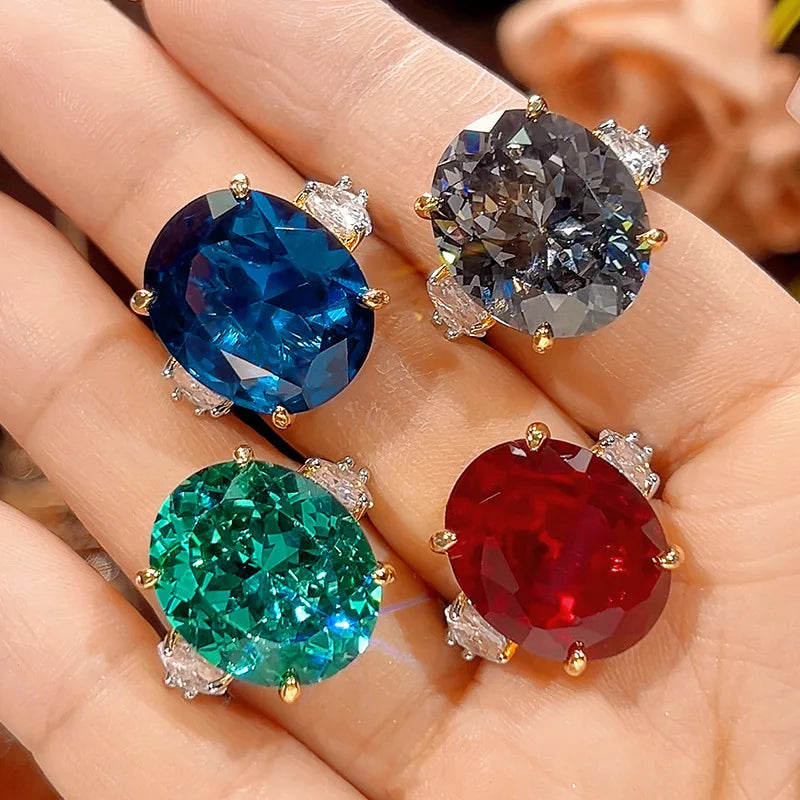 REDheart Black-Gray Flower-Shaped Vintage Wedding Unisex Fashion Pendant Set Simple Green Zircon Platinum Plated Opening Ring