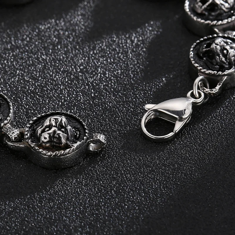 KALEN Casting Tiger Head Round Blank Hip Hop Stainless Steel Jewelry Zodiac Bracelet for Men