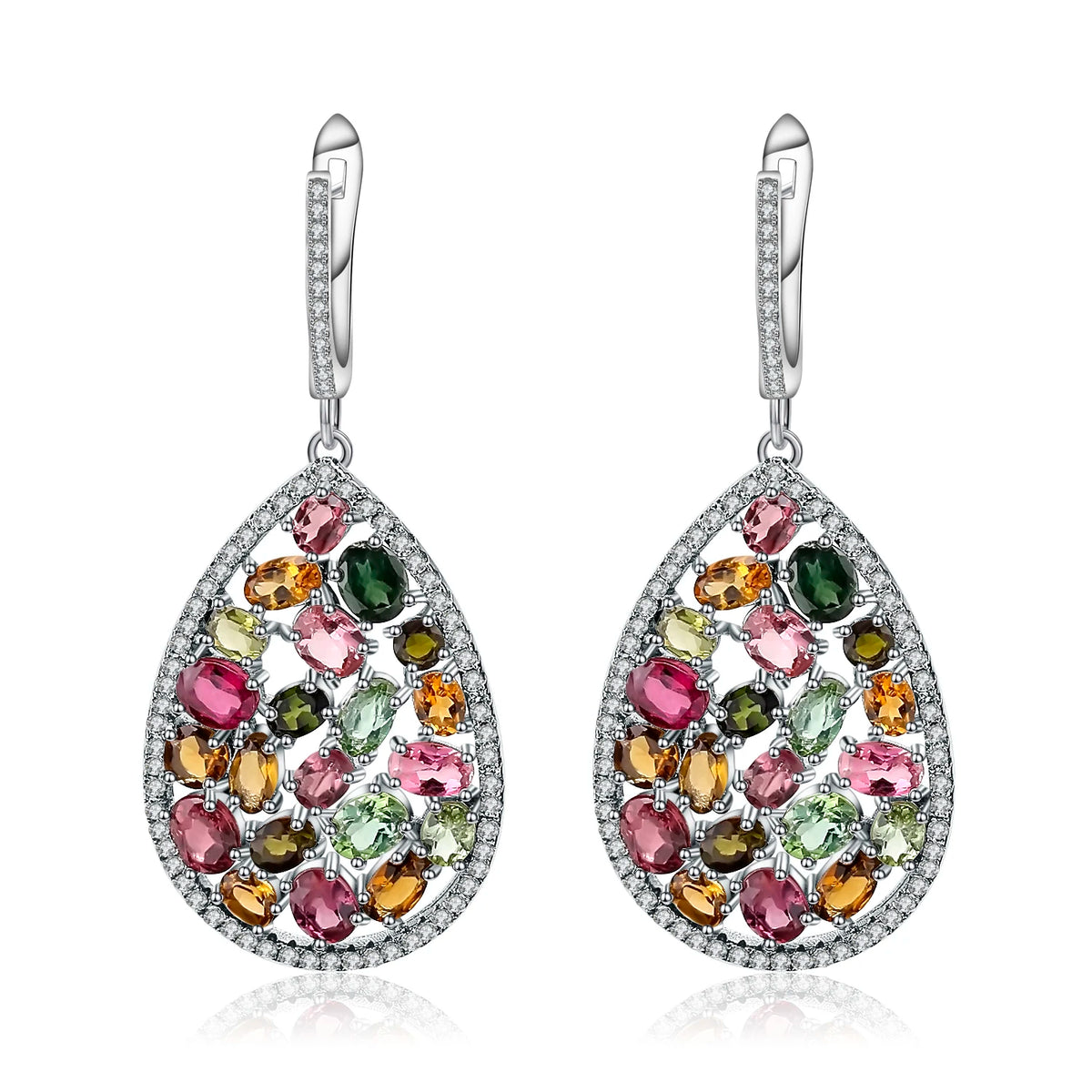 ArtistA Abiding Custom Multi-Gemstone Sterling Silver Jewelry Set Oval Cut Natural Tourmaline Water Drop Earrings Pendant Ring