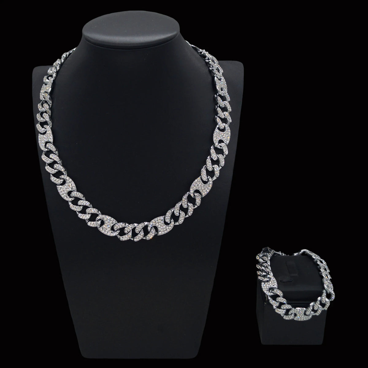 REBEL Zhuerrui Simple Fashion Cuba Necklace Bracelet Set Silver Plated Diamond Exquisite Young People Play Hip Hop JewelryBR2400212