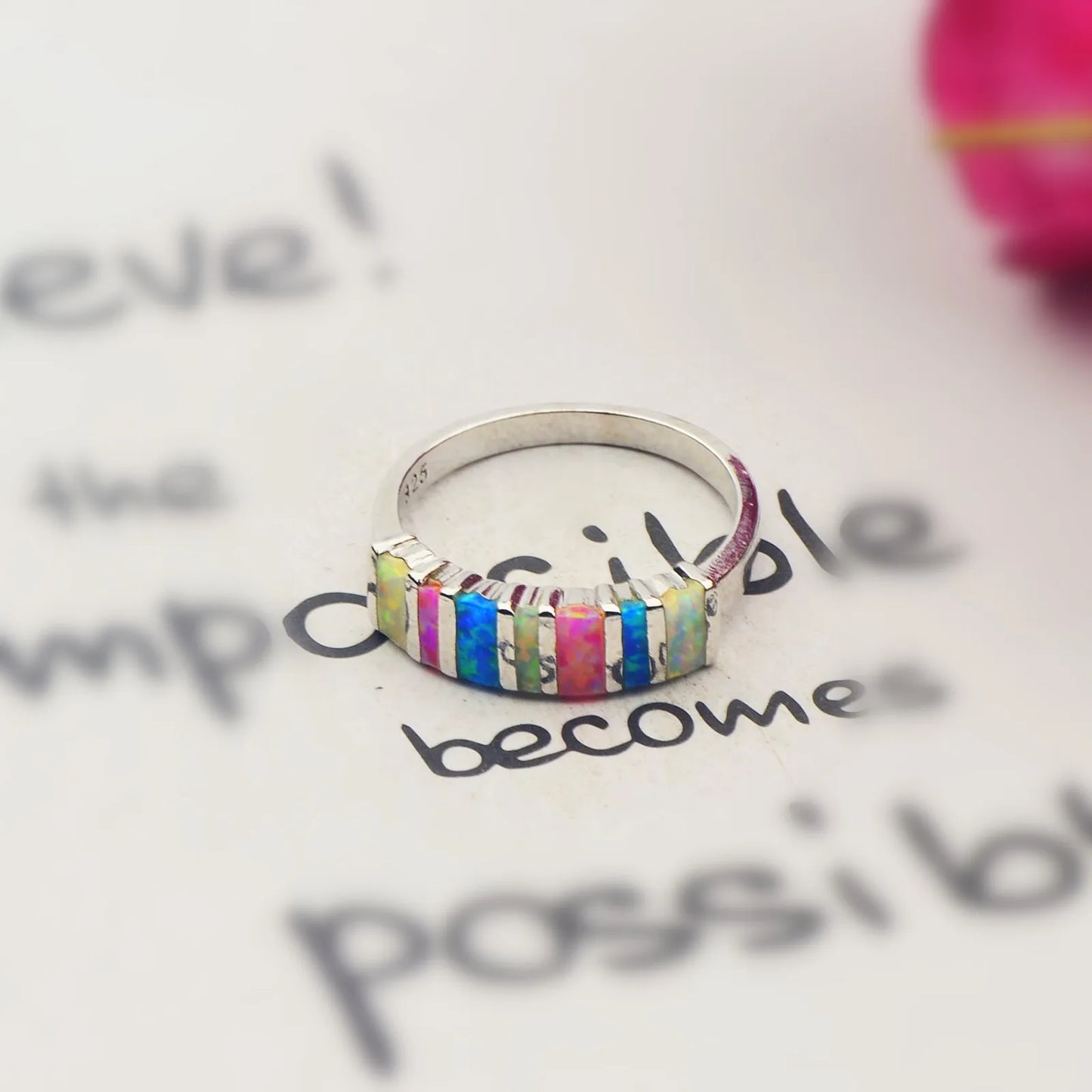 Opal Twisted Ring | Iridescent Gem Inlay Band | Nature-Inspired Fashion Jewelry for Women Trendy Wear