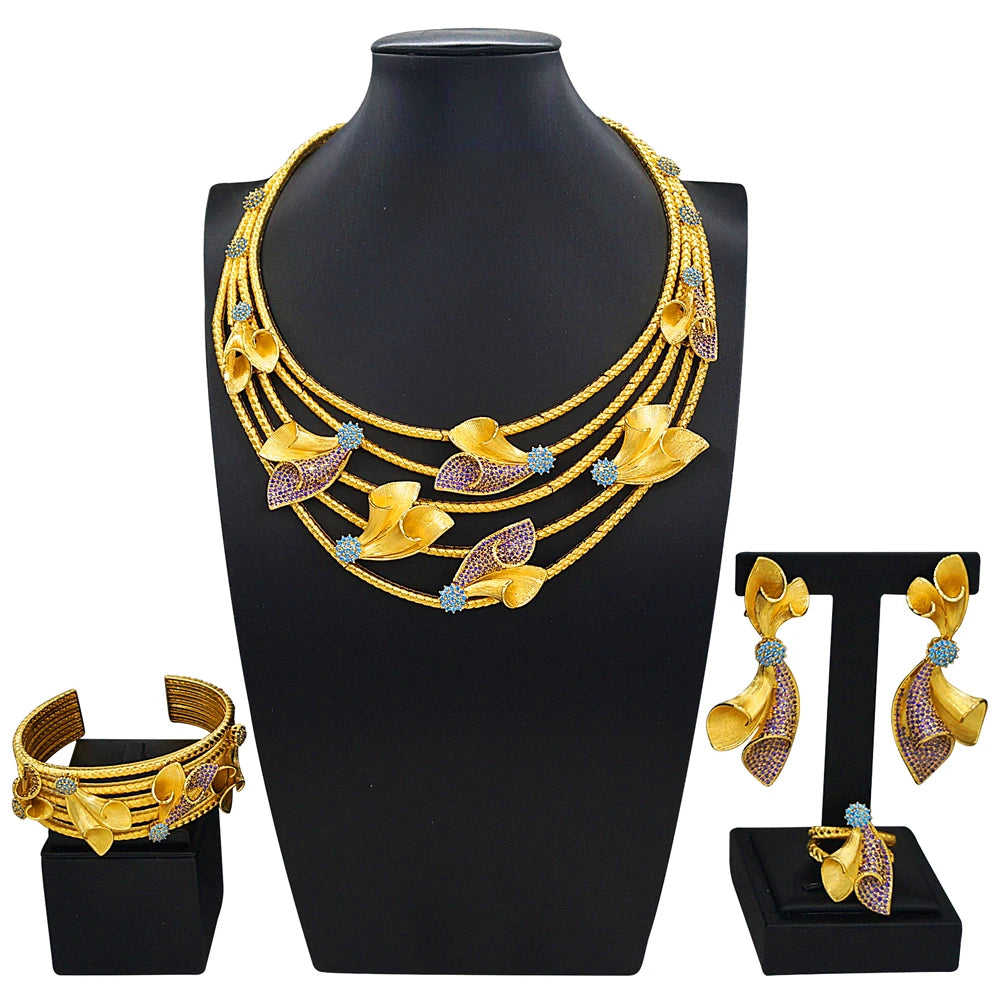 Zhuerrui Italy Designer Jewelry Sets 24K Gold Plated Dubai Valentine's Gift Wedding Pedant and Earrings Jewels Sets HZ25017222