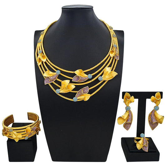 Zhuerrui Italy Designer Jewelry Sets 24K Gold Plated Dubai Valentine's Gift Wedding Pedant and Earrings Jewels Sets HZ25017222
