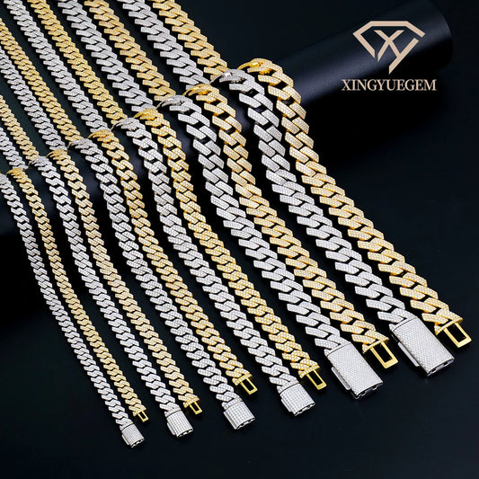 REBEL Men's 925 Sterling Silver Hip Hop Jewelry Vvs Iced Necklace 8-20mm Gra Certified Mossanite Moissanite Diamond Cuban Link Chain