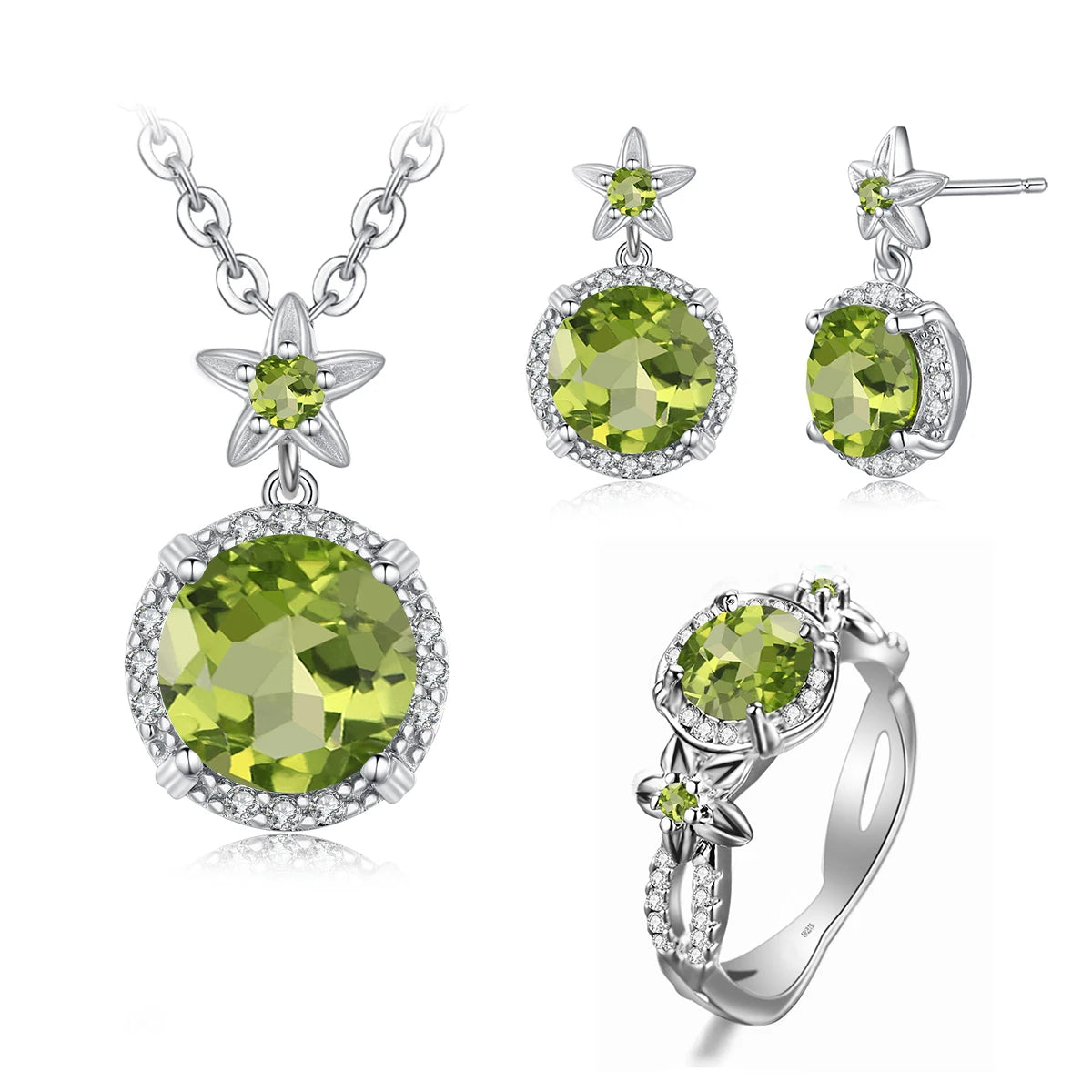 Szjinao Vintage Jewelry Manufacturer Women's Boho Flower Earrings and Pendant Set 925 Sterling Silver Emerald Engagement Style