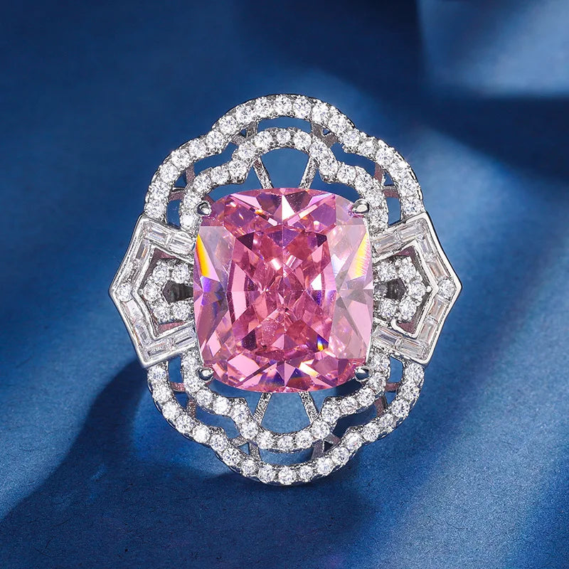 Gemfiori Retro Palace Style Light Luxury Zircon Hollow Lace Open Ring Niche High-end Fashion Set