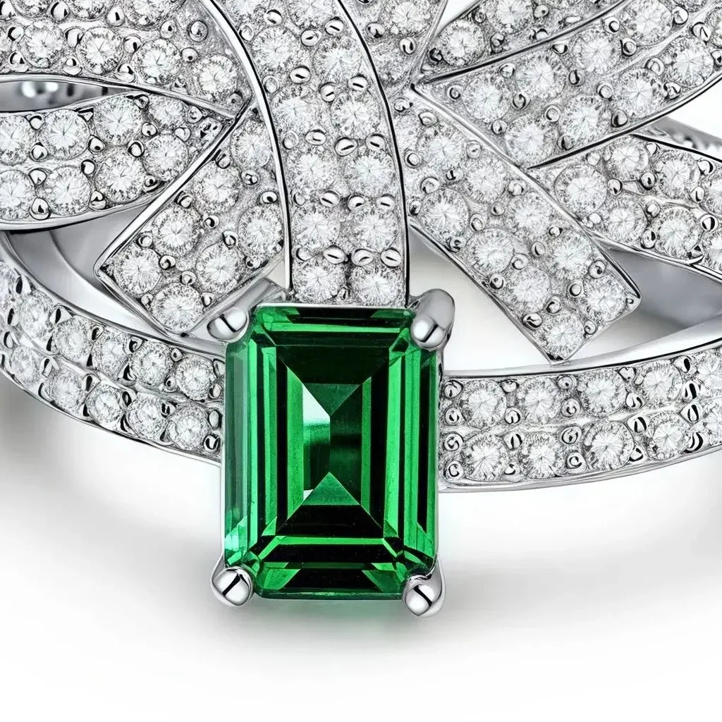 MUSHAN Jewelry Factory 1ct Zambian Color Cultured Emerald 5*7 Bowknot Ring 925 Sterling Silver Rings Fine Jewelry for Women