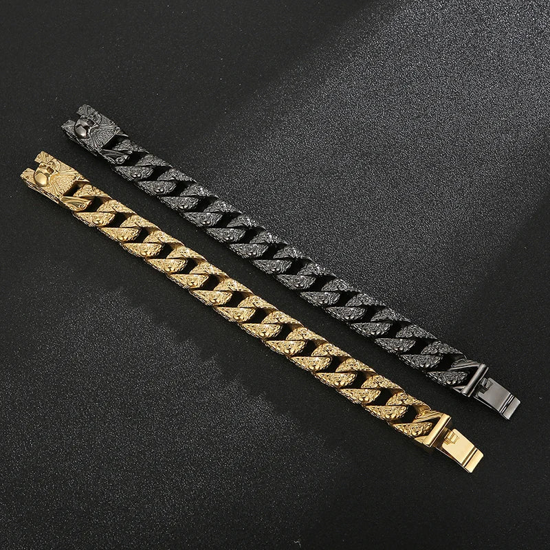 KALEN 18 Karat Vergoldet Kubanische Chain Panzerkette Edelstahl Herren Armband Edelstahl