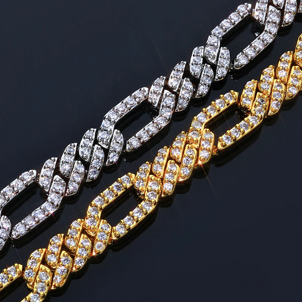 BiG-BOSS NUOYA New Arrival 7mm Figaro Chain Bracelet Iced Out CZ Stones Cuban Link Design Hip Hop Jewelry
