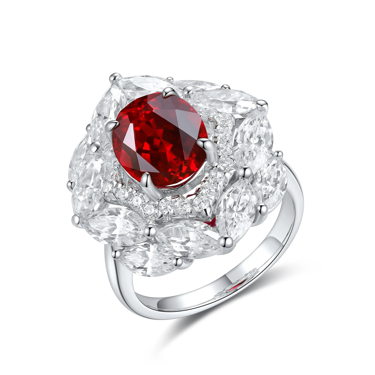 Gemfiori Hot Sale Colorful Gemstones Ring Oval 925 Sterling Silver Lab Grown Ruby Engagement Rings for Women
