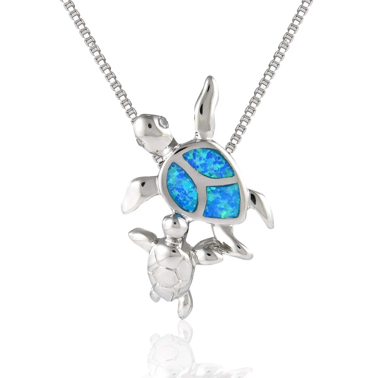 TikTok Ins Viral Blue Opal Double Turtle Pendant Necklace | Cute Animal Statement Jewelry Wholesale