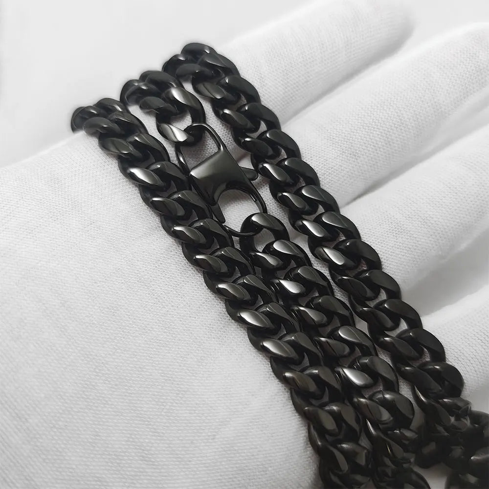 BiG-BOSS NUOYA 10MM Stainless Steel Black Plated Cuban Link Chain Men Gold Chains Hip Hop Style Miami Curb Necklace Custom Jewelry