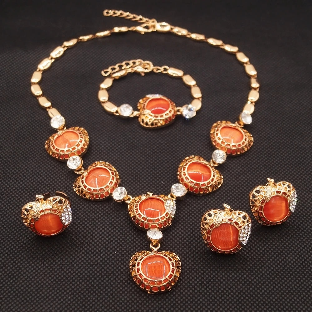 Zhuerrui New Italy Gold Big Style Women Jewelry Set Double Ring Necklace Bracelet Earrings Ring Jewelry Sets HA21040414