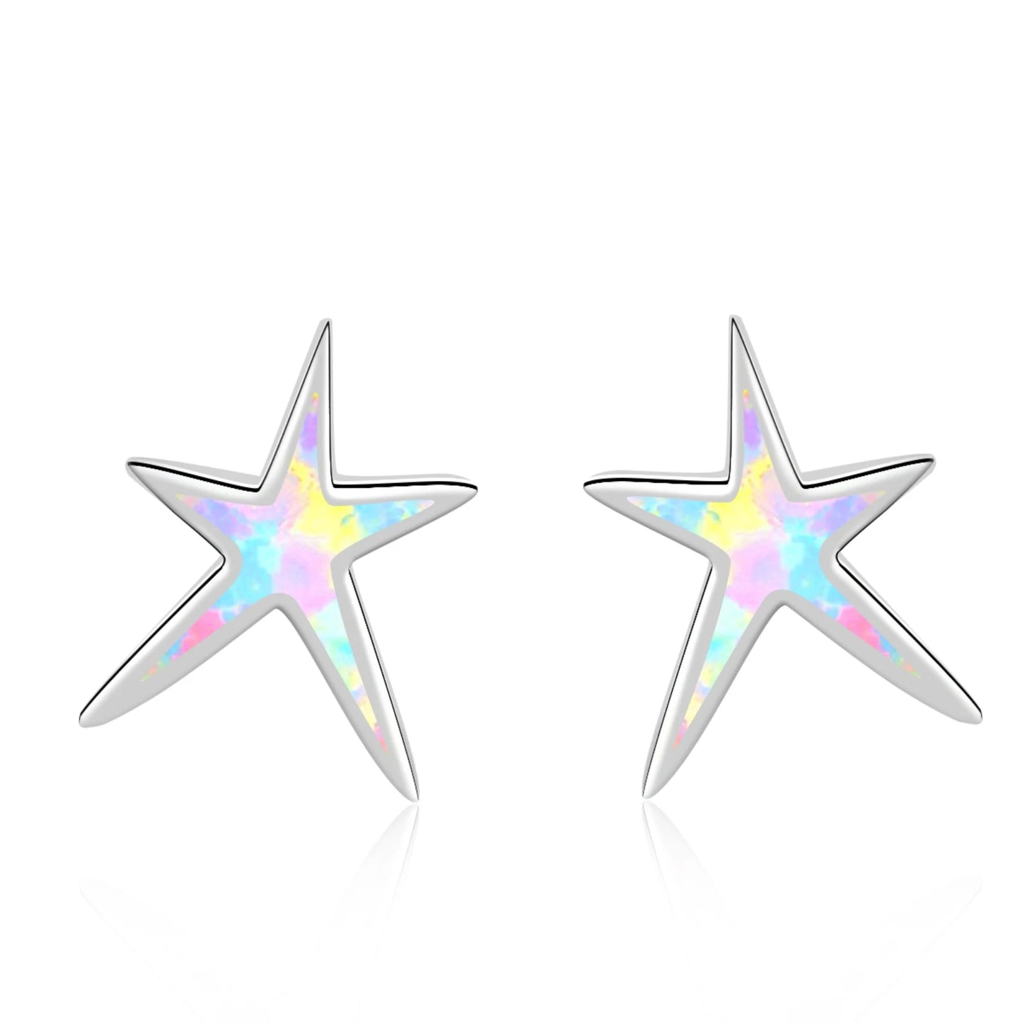 Starfish Stud Earrings - Blue Opal Inlaid Silver Plated Ocean Jewelry for Women Wholesale