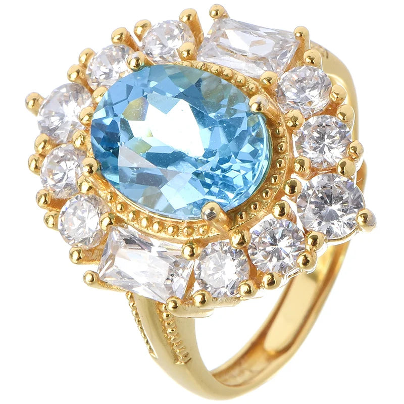 Gioiellieri Natural Blue Topaz Ring with Oval Cut Blue Gemstone for Vintage Style Jewelry in 925 Sterling Silver for Her Anniversary