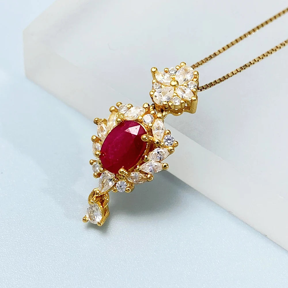 Gioiellieri 925 Silver Ruby Pendant with Natural Red Gemstone for Women July Birthstone Fine Jewelry Wedding Engagement Fashion Jewelry Gift