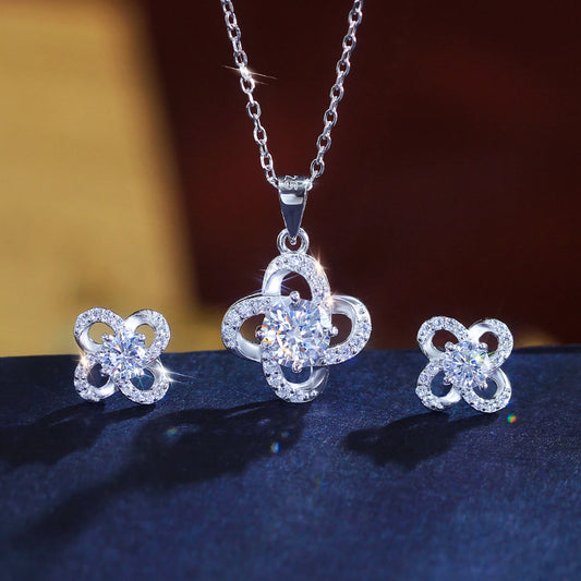 Stunning CZ Jewelry Set Round Zirconia Flower Stud Earrings Necklace Pendant 925 Sterling Silver Jewelry Set for Lady Daily Wear