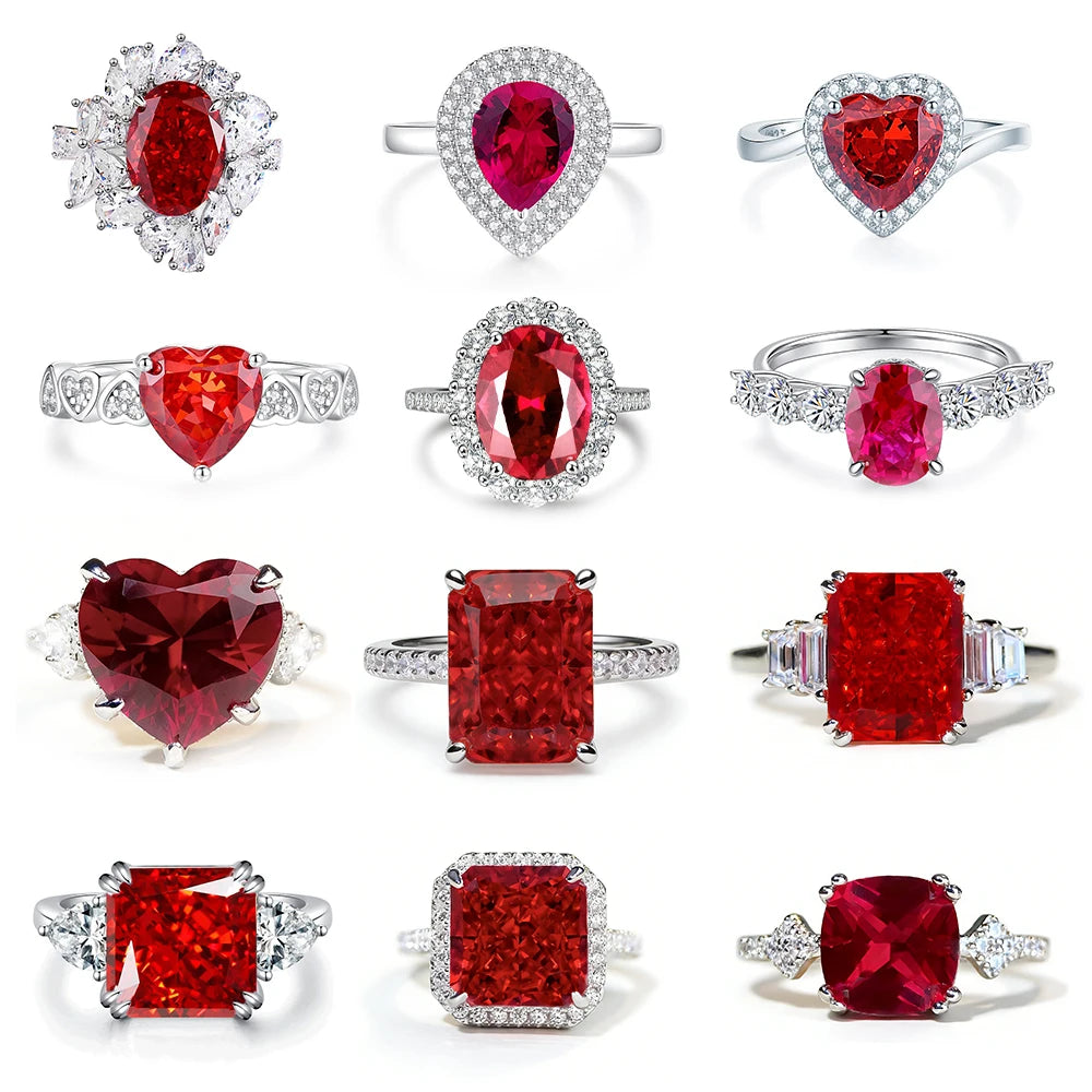 Wholesale Custom 925 Sterling Silver Ruby Rings Women Anniversary Wedding Red 5A 8A Zirconia Rings Jewelry Supplier Manufacturer
