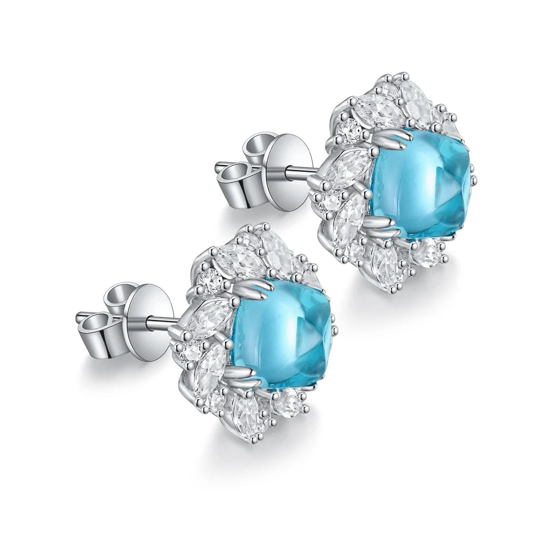 Gemfiori Anster High Quality S925 Lab Grown Paraiba Earring Stud Dainty Gemstone Stud Earrings for Women Daily Wear Gift