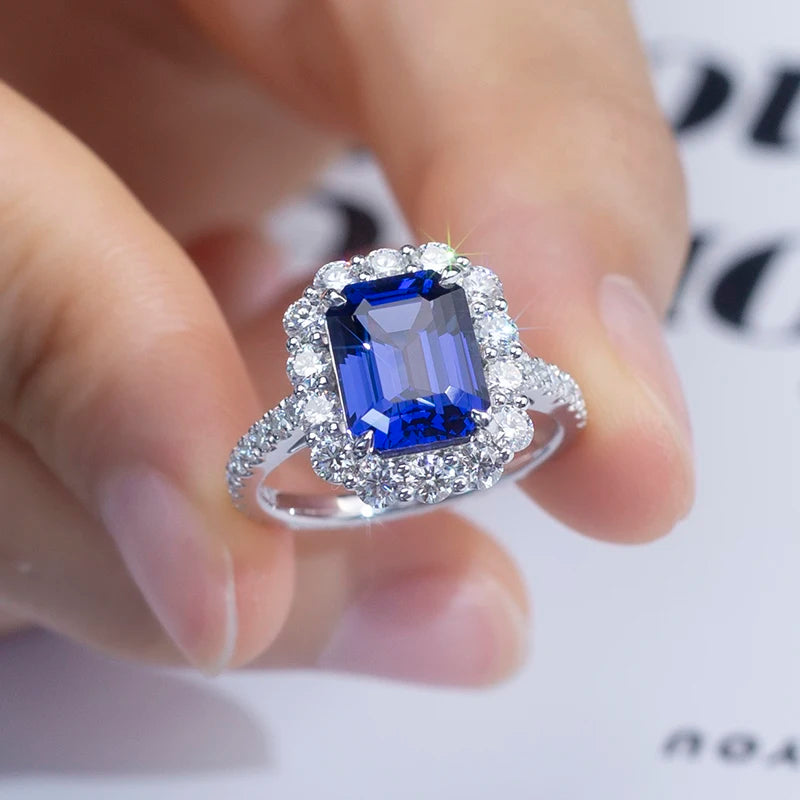 Messi Jewelry MSR-1394 925 Silver 9k Gold Emerald Cut Lab Grown Sapphire Ring for Wedding