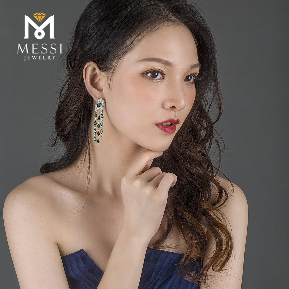 Gemfiori Messi Jewelry butterfly Knot Drop Earring With Tear Shape Emerald Tassel Earring Woman Luxury Wedding Emerald Jewelry