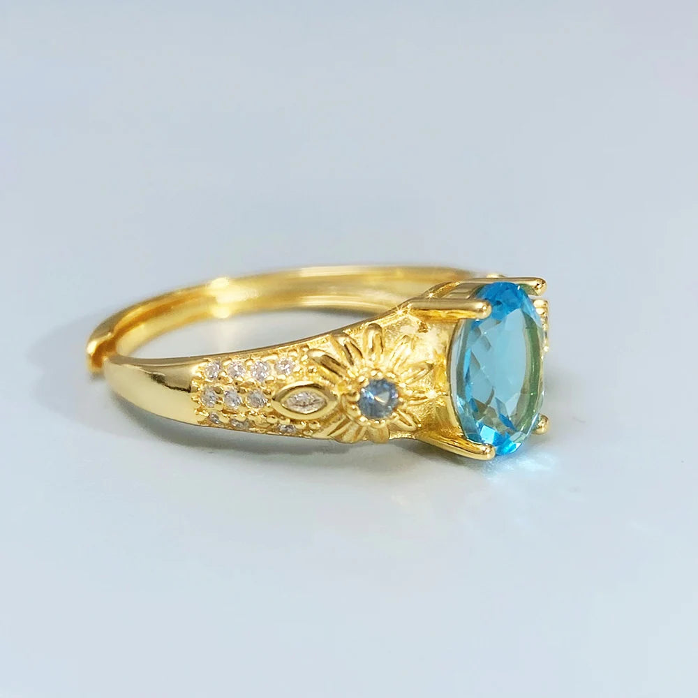 Gioiellieri Swiss Blue Topaz Silver Ring with Natural Blue Stone for Wedding Engagement in 925 Sterling Silver Band for Her Fine Jewelry