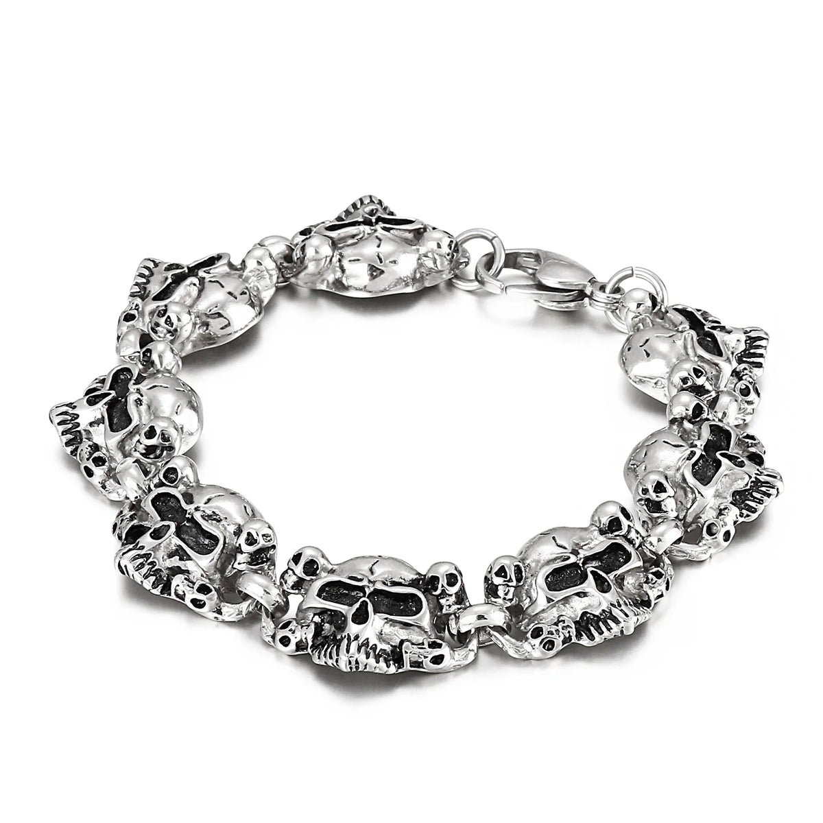 VIKING Mens Punk Skull Skeleton Hand Link Bracelet – Stainless Steel