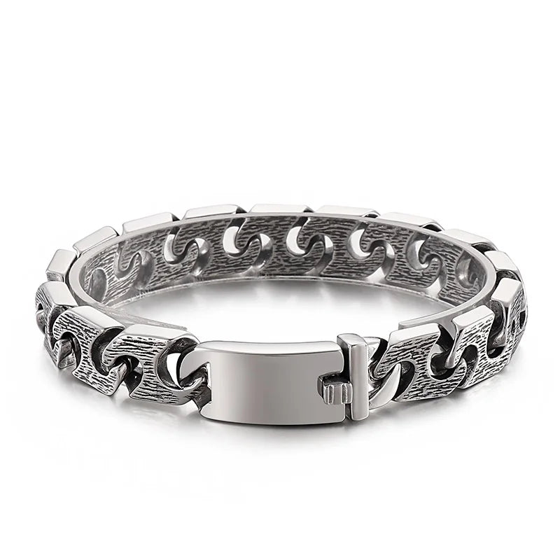 KALEN Men 220mm Silver/Grey Punk Stainless Steel Links Bracelet