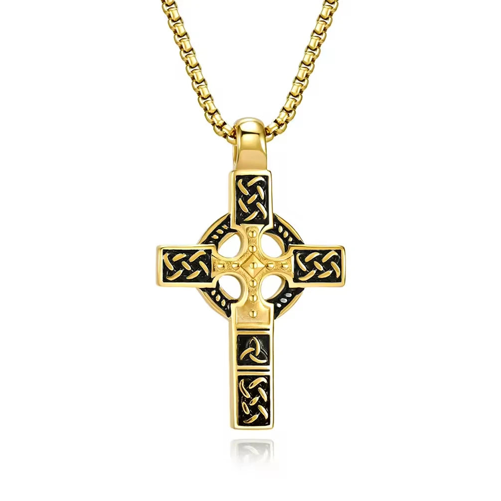 REBEL New Arrival Stainless Steel Cross Necklace for Men Double Sided Cross Celtic Knot Pendent Necklace Fashion Jewelry
